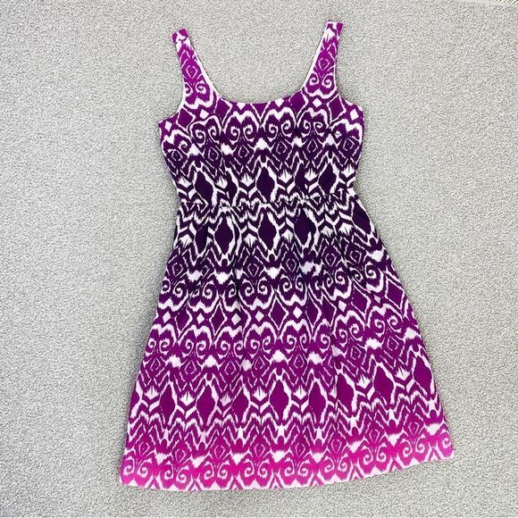 Ann Taylor Ombre Ikat Tribal Print Fit Flare Dress Pink Purple 0 Sleeveless - Picture 14 of 14